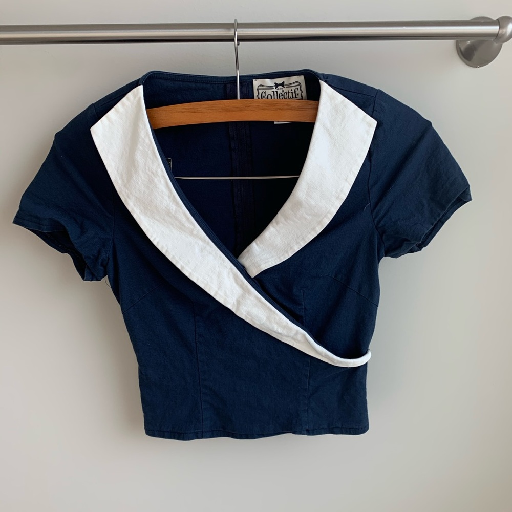 Vintage blue and white top